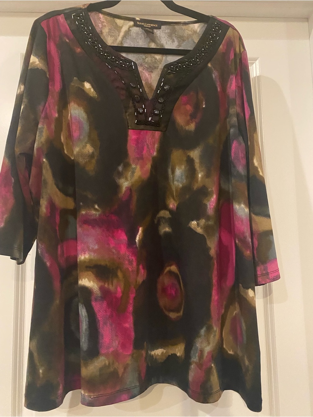 Susan Lawrence woman Multicolor Beaded Neck Tunic - Pink/Black